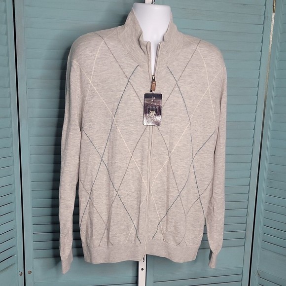 Oxford Golf Zip Up  Sz L Knit Collared Sweater Heather Gray Long Sleeve - Picture 2 of 7